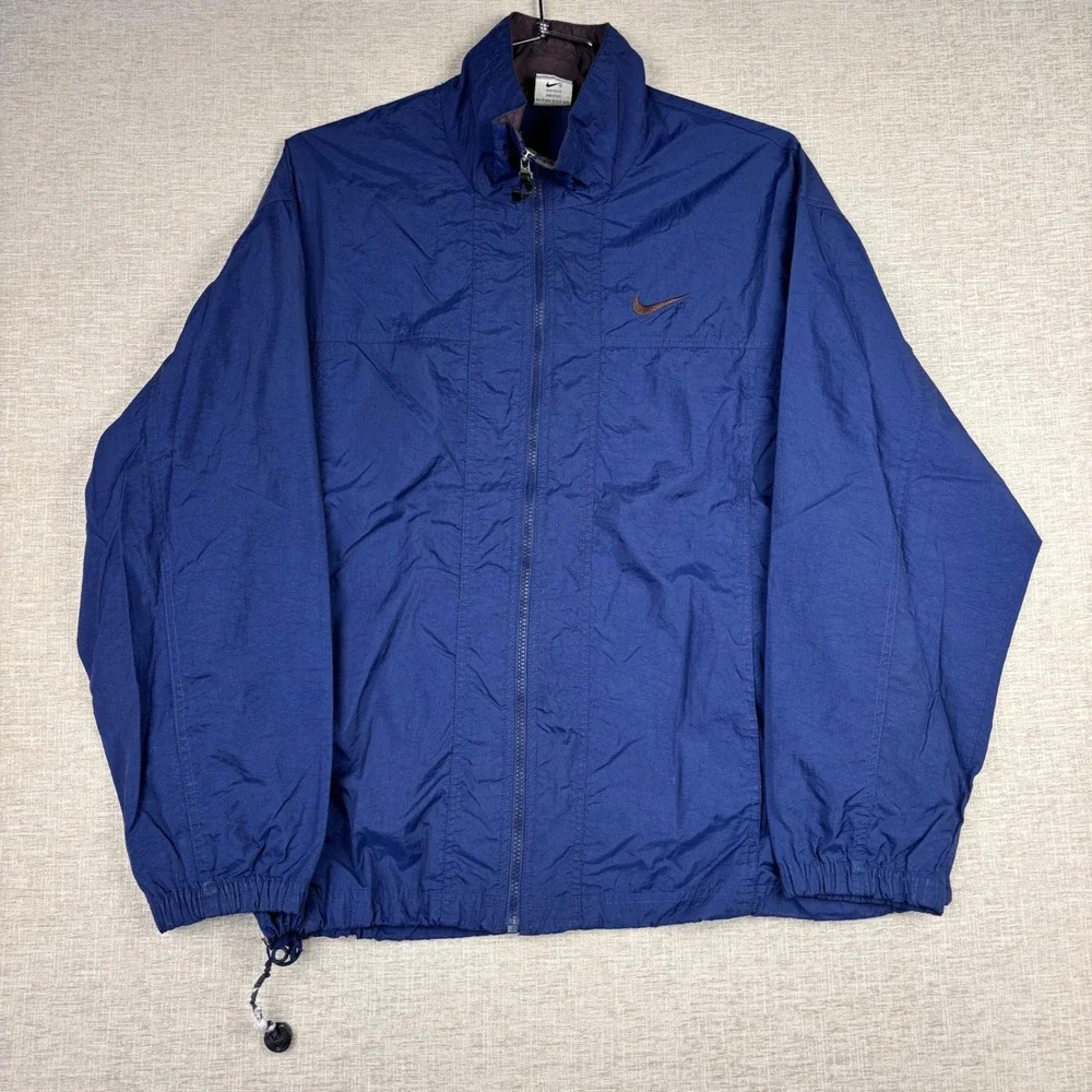 Vintage Nike Mens Blue Full Zip Windbreaker Jacket L Embroidered Swoosh